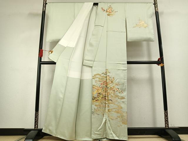 平和屋着物●訪問着　作家物　螺鈿　風景花文　金銀彩　正絹　逸品　AABK1080fy