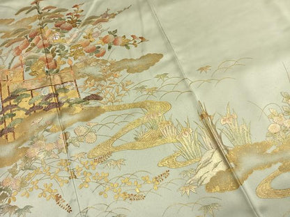 平和屋着物●訪問着　作家物　螺鈿　風景花文　金銀彩　正絹　逸品　AABK1080fy