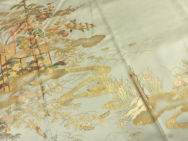 平和屋着物●訪問着　作家物　螺鈿　風景花文　金銀彩　正絹　逸品　AABK1080fy
