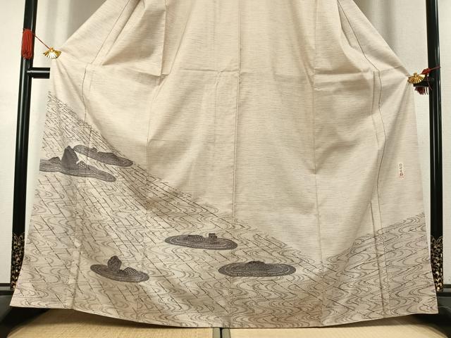 平和屋着物●本場染大島紬　訪問着　作家物　石庭　正絹　逸品　AABK1082fy