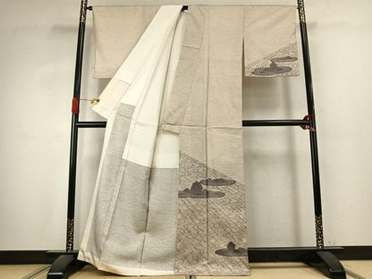 平和屋着物●本場染大島紬　訪問着　作家物　石庭　正絹　逸品　AABK1082fy