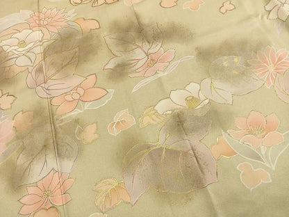 平和屋着物●訪問着　草花文　暈し染め　金彩　正絹　逸品　AABK1083fy