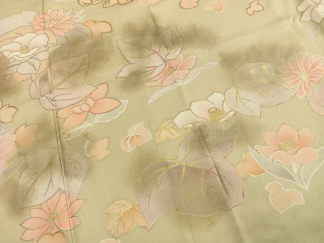 平和屋着物●訪問着　草花文　暈し染め　金彩　正絹　逸品　AABK1083fy