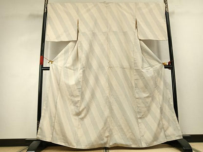 平和屋着物●本塩沢　110亀甲　斜縞　正絹　逸品　AABK1087fy