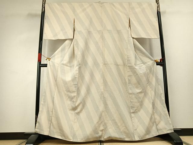 平和屋着物●本塩沢　110亀甲　斜縞　正絹　逸品　AABK1087fy
