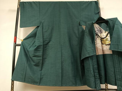 平和屋着物●男性　紬　アンサンブル　色無地　鉄色　正絹　逸品　未使用　AABK1088fy