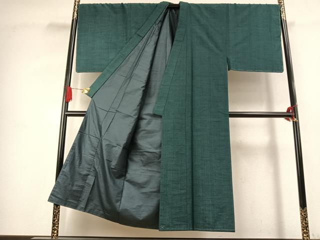 平和屋着物●男性　紬　アンサンブル　色無地　鉄色　正絹　逸品　未使用　AABK1088fy