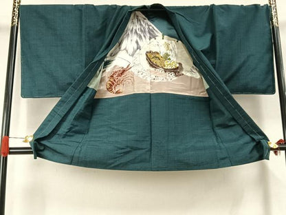 平和屋着物●男性　紬　アンサンブル　色無地　鉄色　正絹　逸品　未使用　AABK1088fy