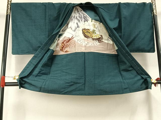 平和屋着物●男性　紬　アンサンブル　色無地　鉄色　正絹　逸品　未使用　AABK1088fy