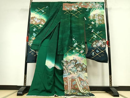 平和屋着物●越後十日町の一流染匠 桐屋・翠山工房 徳永憲峯 振袖 辻が花 絞り 暈し染め 金彩 銀通し地 仮絵羽 逸品 未使用 AABK1091fy
