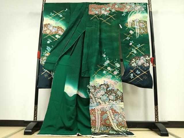 平和屋着物●越後十日町の一流染匠 桐屋・翠山工房 徳永憲峯 振袖 辻が花 絞り 暈し染め 金彩 銀通し地 仮絵羽 逸品 未使用 AABK1091fy