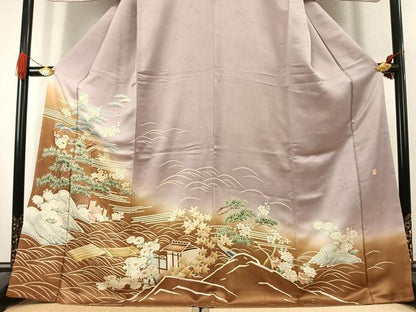 平和屋着物●訪問着　中国三大刺繍　相良刺繍　作家物　松竹梅　暈し染め　金彩　ロング丈　正絹　逸品　AABK1093fy