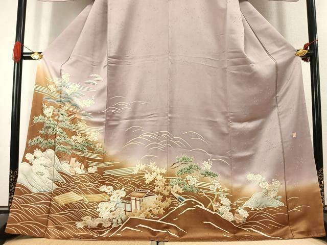 平和屋着物●訪問着　中国三大刺繍　相良刺繍　作家物　松竹梅　暈し染め　金彩　ロング丈　正絹　逸品　AABK1093fy