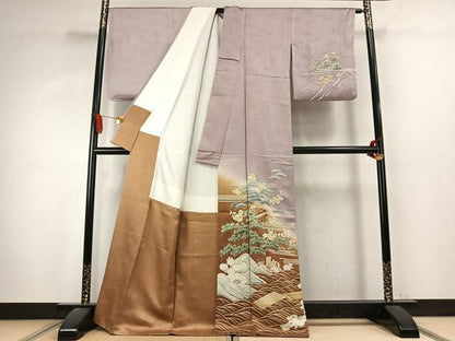 平和屋着物●訪問着　中国三大刺繍　相良刺繍　作家物　松竹梅　暈し染め　金彩　ロング丈　正絹　逸品　AABK1093fy