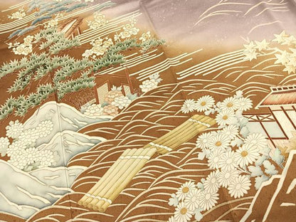平和屋着物●訪問着　中国三大刺繍　相良刺繍　作家物　松竹梅　暈し染め　金彩　ロング丈　正絹　逸品　AABK1093fy