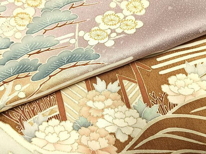 平和屋着物●訪問着　中国三大刺繍　相良刺繍　作家物　松竹梅　暈し染め　金彩　ロング丈　正絹　逸品　AABK1093fy
