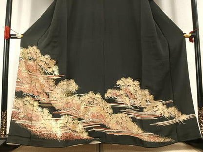 平和屋着物●豪華黒留袖　枝松文　金彩　高島屋扱い　正絹　逸品　AABK1094fy