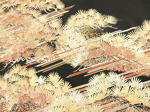 平和屋着物●豪華黒留袖　枝松文　金彩　高島屋扱い　正絹　逸品　AABK1094fy