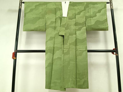 平和屋着物●長襦袢　無双仕立て　道長地紋　青丹色　正絹　逸品　AABK1096fy