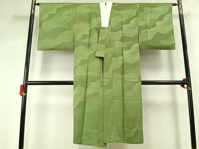 平和屋着物●長襦袢　無双仕立て　道長地紋　青丹色　正絹　逸品　AABK1096fy