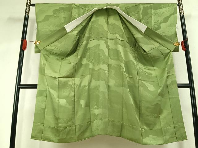 平和屋着物●長襦袢　無双仕立て　道長地紋　青丹色　正絹　逸品　AABK1096fy