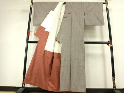 平和屋着物▼上質な紬　縞　正絹　逸品　AABK1098fy