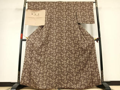 平和屋着物●今井喜三郎　小紋　草花文　反端付き　正絹　逸品　AABK1107fy