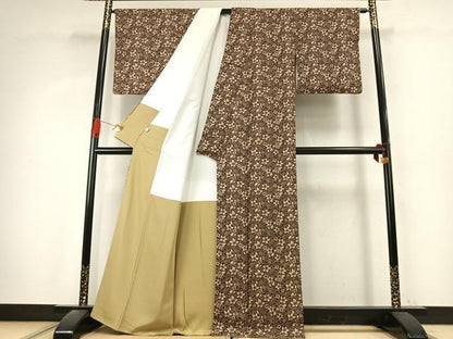 平和屋着物●今井喜三郎　小紋　草花文　反端付き　正絹　逸品　AABK1107fy