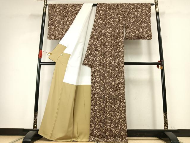 平和屋着物●今井喜三郎　小紋　草花文　反端付き　正絹　逸品　AABK1107fy