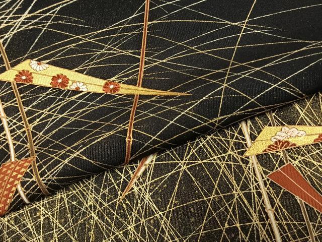 平和屋着物●訪問着　刺繍　芝草文　黒地　金彩　正絹　逸品　未使用　AABK1108fy