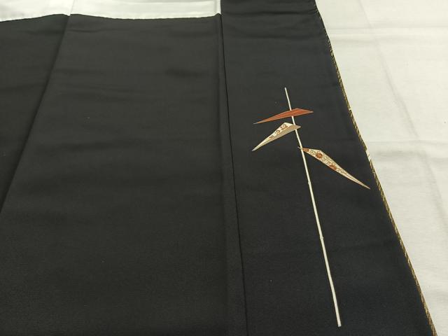 平和屋着物●訪問着　刺繍　芝草文　黒地　金彩　正絹　逸品　未使用　AABK1108fy