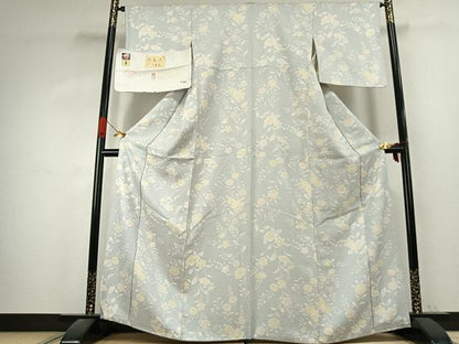 平和屋着物●上質な小紋　京友禅　更紗花文　丹後ちりめん　反端付き　正絹　逸品　AABK1109fy