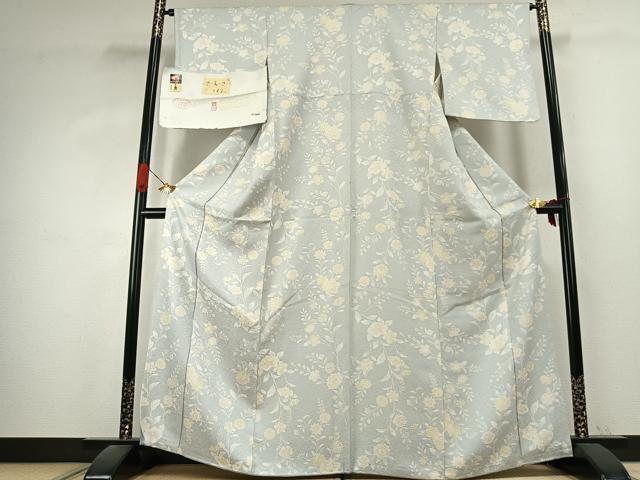 平和屋着物●上質な小紋　京友禅　更紗花文　丹後ちりめん　反端付き　正絹　逸品　AABK1109fy