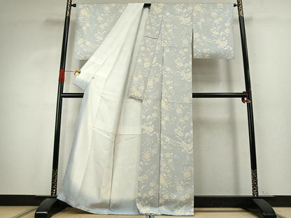 平和屋着物●上質な小紋　京友禅　更紗花文　丹後ちりめん　反端付き　正絹　逸品　AABK1109fy