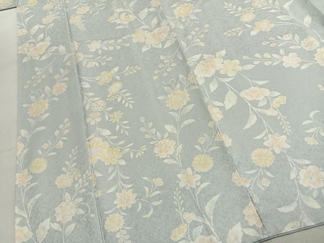 平和屋着物●上質な小紋　京友禅　更紗花文　丹後ちりめん　反端付き　正絹　逸品　AABK1109fy
