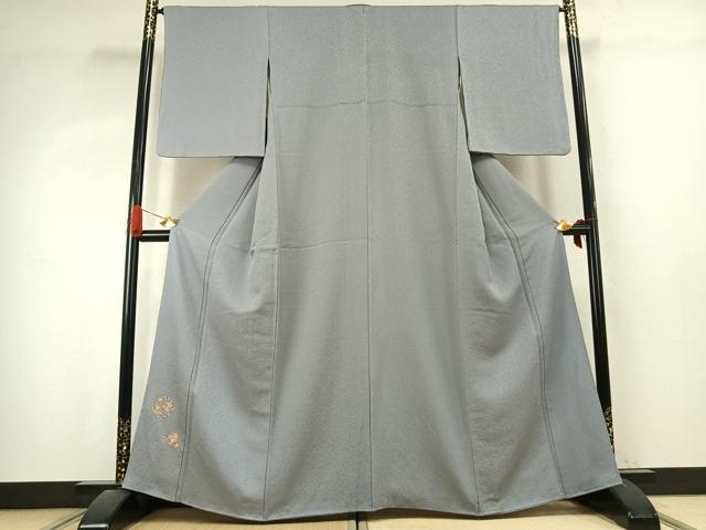 平和屋着物●色留訪問着　花蝶文　灰青色　金彩　正絹　逸品　未使用　AABK1110fy