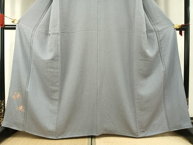 平和屋着物●色留訪問着　花蝶文　灰青色　金彩　正絹　逸品　未使用　AABK1110fy
