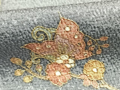 平和屋着物●色留訪問着　花蝶文　灰青色　金彩　正絹　逸品　未使用　AABK1110fy