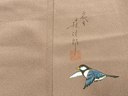 平和屋着物●二代目清次郎　手描き　色無地　梅染色　正絹　逸品　AABK1111fy