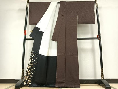 平和屋着物●上質な色無地　花尽くし地紋　憲法色　正絹　逸品　AABK1113fy