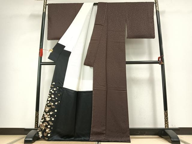 平和屋着物●上質な色無地　花尽くし地紋　憲法色　正絹　逸品　AABK1113fy