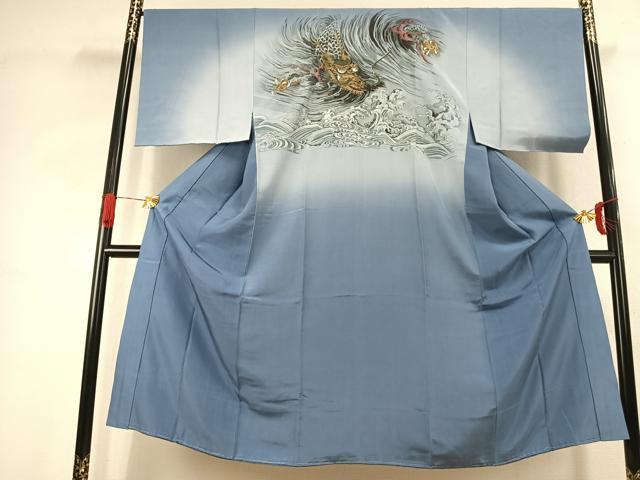平和屋着物●男性　長襦袢　袷　龍　暈し染め　金彩　正絹　逸品　AABK1114fy