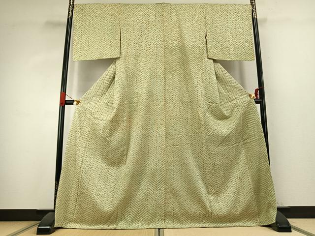 平和屋着物●上質な小紋　杢目絞り　霞文　ロング丈　正絹　逸品　未使用　AABK1115fy