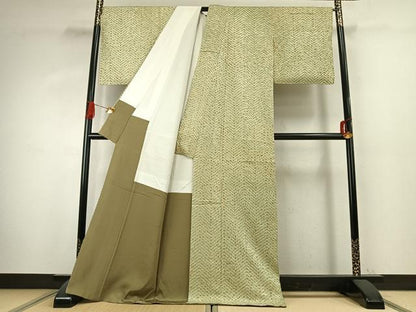 平和屋着物●上質な小紋　杢目絞り　霞文　ロング丈　正絹　逸品　未使用　AABK1115fy