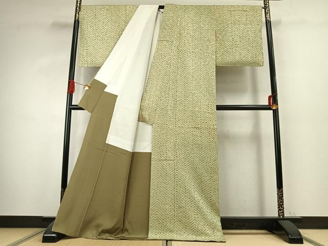 平和屋着物●上質な小紋　杢目絞り　霞文　ロング丈　正絹　逸品　未使用　AABK1115fy