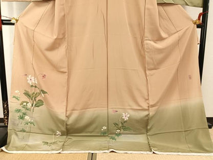 平和屋着物●京友禅　阪東峰彩　訪問着　草花文　暈し染め　浜ちりめん　仮絵羽　正絹　逸品　未使用　AABK1116fy