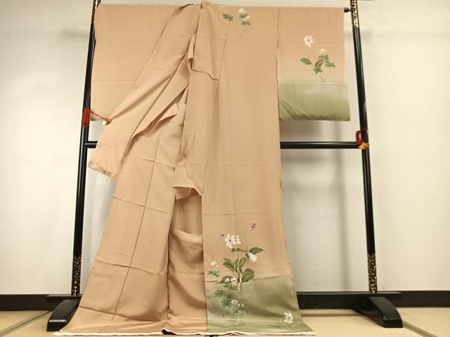 平和屋着物●京友禅　阪東峰彩　訪問着　草花文　暈し染め　浜ちりめん　仮絵羽　正絹　逸品　未使用　AABK1116fy