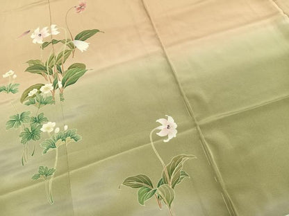 平和屋着物●京友禅　阪東峰彩　訪問着　草花文　暈し染め　浜ちりめん　仮絵羽　正絹　逸品　未使用　AABK1116fy