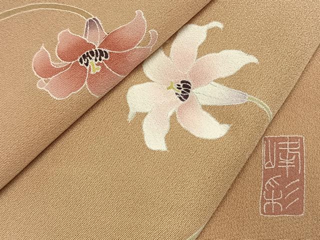 平和屋着物●京友禅　阪東峰彩　訪問着　草花文　暈し染め　浜ちりめん　仮絵羽　正絹　逸品　未使用　AABK1116fy
