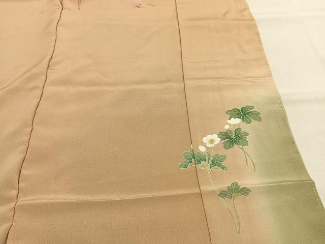 平和屋着物●京友禅　阪東峰彩　訪問着　草花文　暈し染め　浜ちりめん　仮絵羽　正絹　逸品　未使用　AABK1116fy